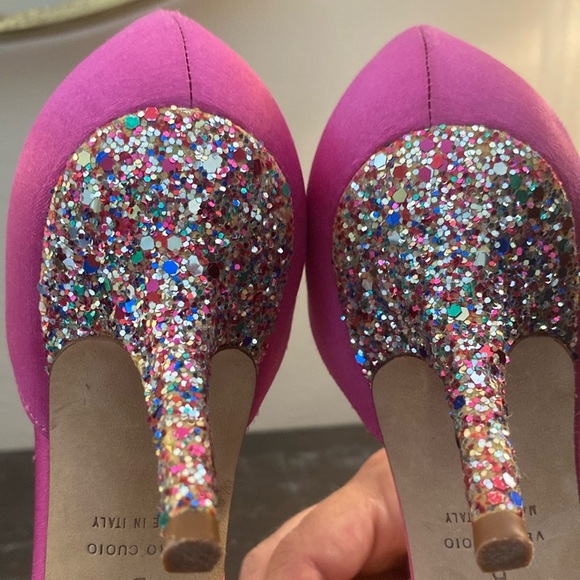 Women's Kate Spade New York Hot Pink Peep Toe Pumps With Glitter Heel Size 7.5 - Picture 10 of 15